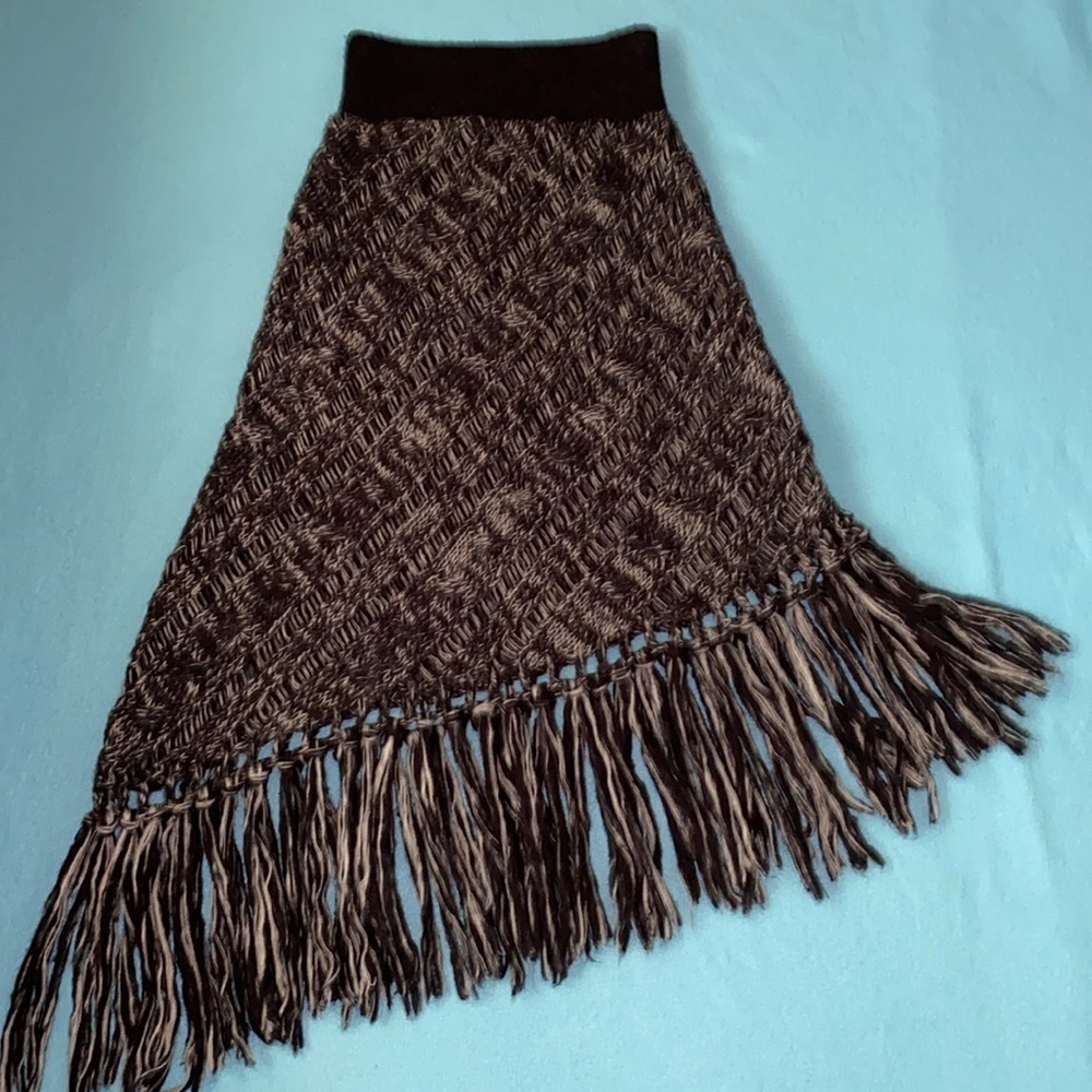 FREE PEOPLE fringed knit maxi asymmetrical lined skirt boho wool mix NWT size XS